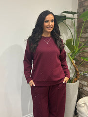 Wine Diamante Sweat Top Nina