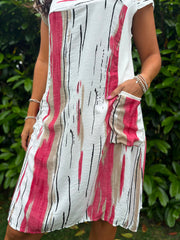 Red Brushed Stripe Pocket Dress Marigold