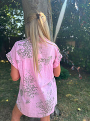 Pink Mocha Coral Print Blouse Stacey
