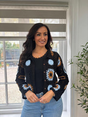 Black Crochet Patchwork Cardi Silvia