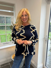 Navy Fringed Rope Sweatshirt Nicola