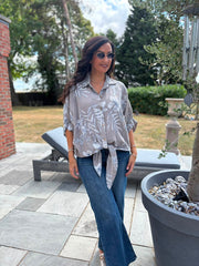 Mocha Botanical Tie Front Blouse Brielle
