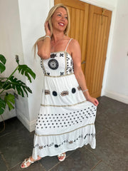 White Embellished Tiered Maxi Dress Sofia