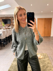 Grey Reverse Button Knit Cardi Larissa