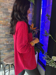 Wine Diamante Button Sleeve Blouse Luna