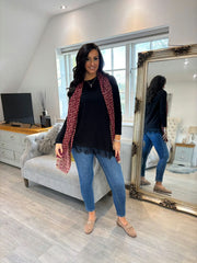 Black Ruched Lace Trim Top Janet