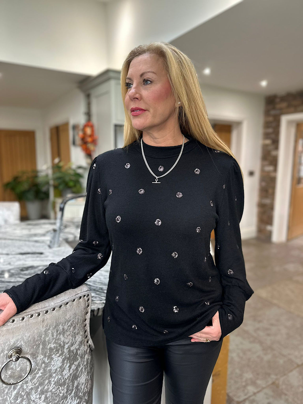 Black Sequin Polka Dot Top Amy Tillett s