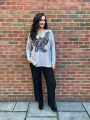 Grey Rose Design Knit Top Tilly