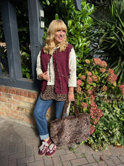 Wine Leopard Trim Waistcoat Rhea