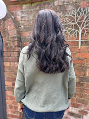 Khaki Sequin Pocket Bubble Cotton Shirt Helen