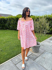 Lilac Bardot Bubble Cotton Leopard Dress Isla
