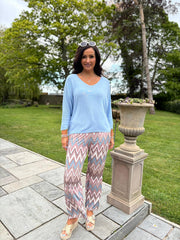 Stone Zig Zag Wide Leg Trousers