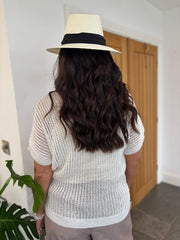 White Short Sleeve Loose Knit Kirsty