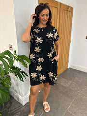 Black Golden Floral Dress Amelia