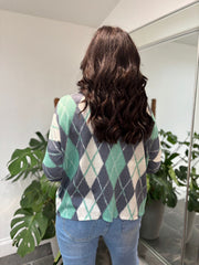Mint Argyle Knit Top Georgia