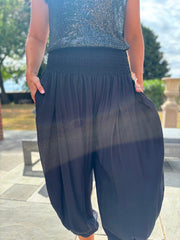 Black Smocked Waist Hareem Trousers