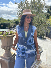 Navy Floral Brushed Pattern Trouser Set Ariel