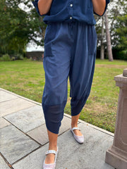 Navy Mesh Detail Barrel Leg Trousers Parker