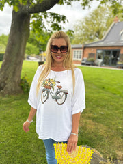 White Floral Bicycle Top Fern