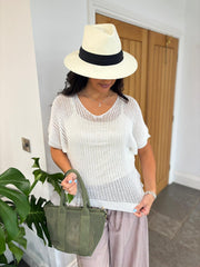 White Short Sleeve Loose Knit Kirsty