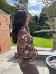 Chocolate Sheer Swirl Print Top Hope