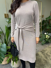 Mocha Tie Waist Knit Dress Flora