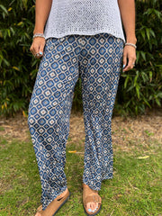 Navy Diamond Pattern Wide Leg Trousers