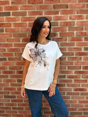 Chocolate Single Embroidered Floral Tee Jill