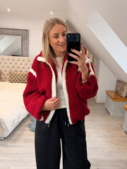 Wine Contrast Fleece Jacket Beth