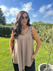 Mocha Leopard Trim Vest Eve