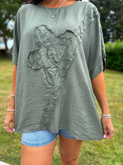 Khaki Embroidered Floral Top Frankie