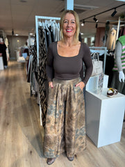 Mocha Shimmer Floral Trousers Adele
