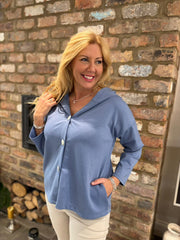 Denim Hooded Button Shacket Mabel