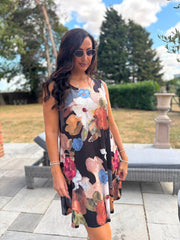 Black Brushed Floral Pattern Dress Valentina