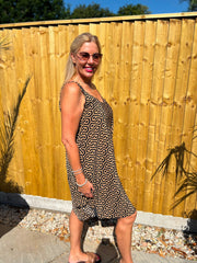 Camel Geometric Sleeveless Dress Cleo