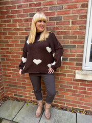 Chocolate & White Chunky Heart Knit Toni