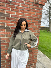 Khaki Lace Detail Zip Jacket Stevie