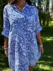 Blue Floral Paisley Longline Shirt Lucinda