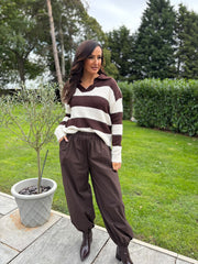 Chocolate Stripe Collared Knit Anita