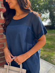 Navy Mesh Detail Top Parker