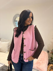 Pink Leopard Trim Waistcoat Rhea