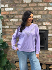 Lilac Crochet Detail Sweatshirt Fiona