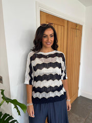 Navy Chevron Stripe Knit Olive
