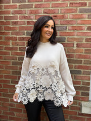 Stone Floral Applique Knit Dina