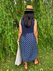 Navy Polka Dot Panel Dress Coraline