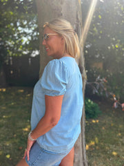 Blue Applique Flower Top Marcia