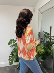 Orange Argyle Knit Top Georgia