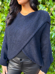 Navy Knitted Wrap Jumper Nell