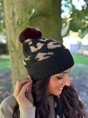 Black Leopard Hat and Scarf Set