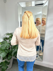 Stone Ribbed Lace Trim Top Madeline